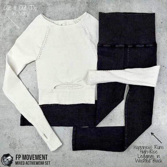 FP MOVEMENT ACTIVEWEAR SET CUT IT OUT LONG SLEEVED TOP + HAPPINESS RUNS LEGGINGS - Picture 1 of 15